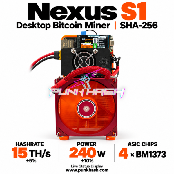 Minerador de Bitcoin de secretária Nexus S1 de 15 TH/s – 4 chips ASIC BM1373
