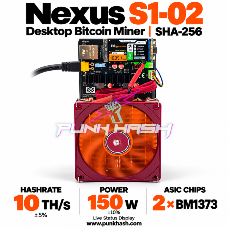 Nexus S1-02 10 TH/s Desktop Bitcoin Miner – 2× BM1373